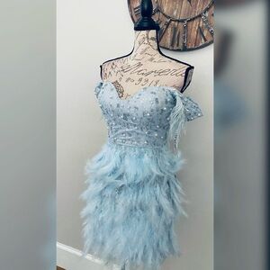 Pearl and rhinestone sparkly feather hoco, bachelorette, or party dress